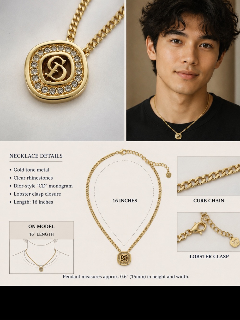 Christian Dior CD Unisex Gold Necklace - Picture 2 of 10